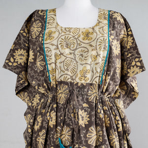 Brown - Ajrakh Block Printed Cotton Kaftan with Tie-Up Waist (Long)