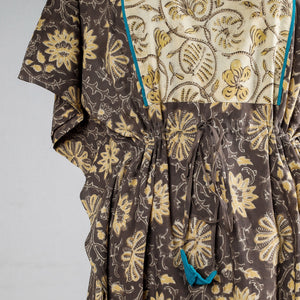 Brown - Ajrakh Block Printed Cotton Kaftan with Tie-Up Waist (Long)