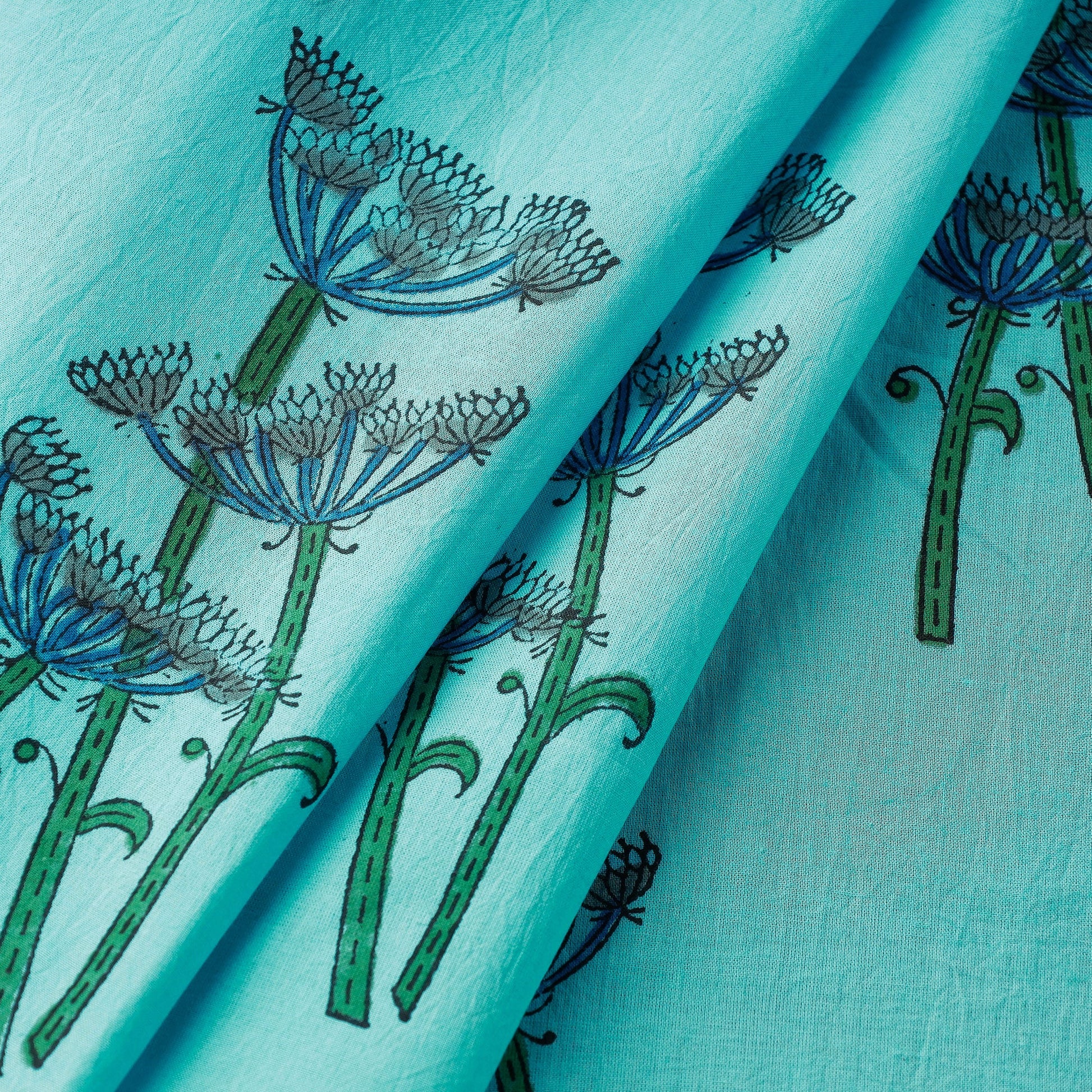 Blue - Block Print Cotton Sanganeri Fabric 02