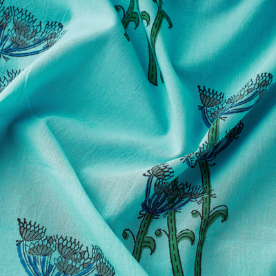 Blue - Block Print Cotton Sanganeri Fabric 02
