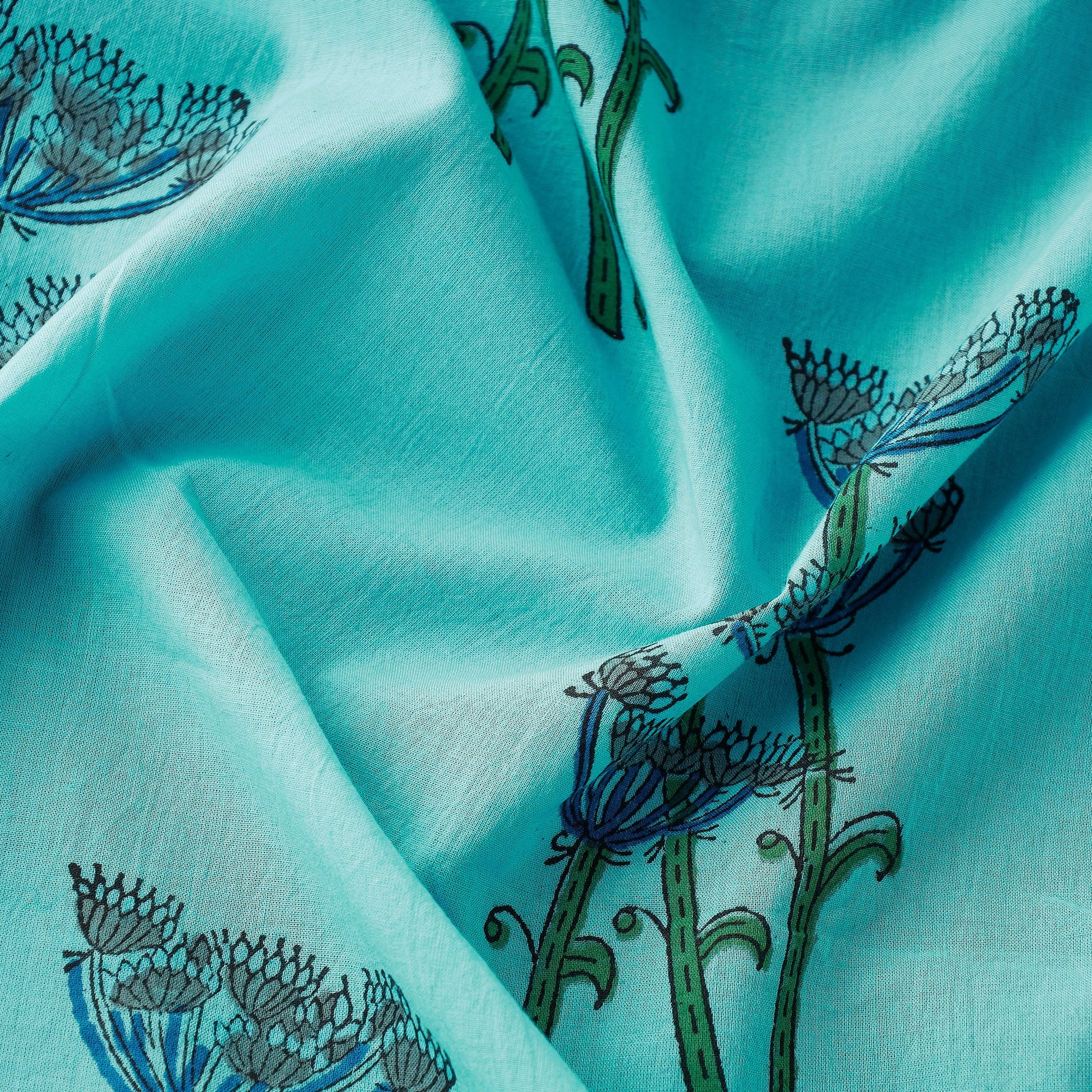 Blue - Block Print Cotton Sanganeri Fabric 02