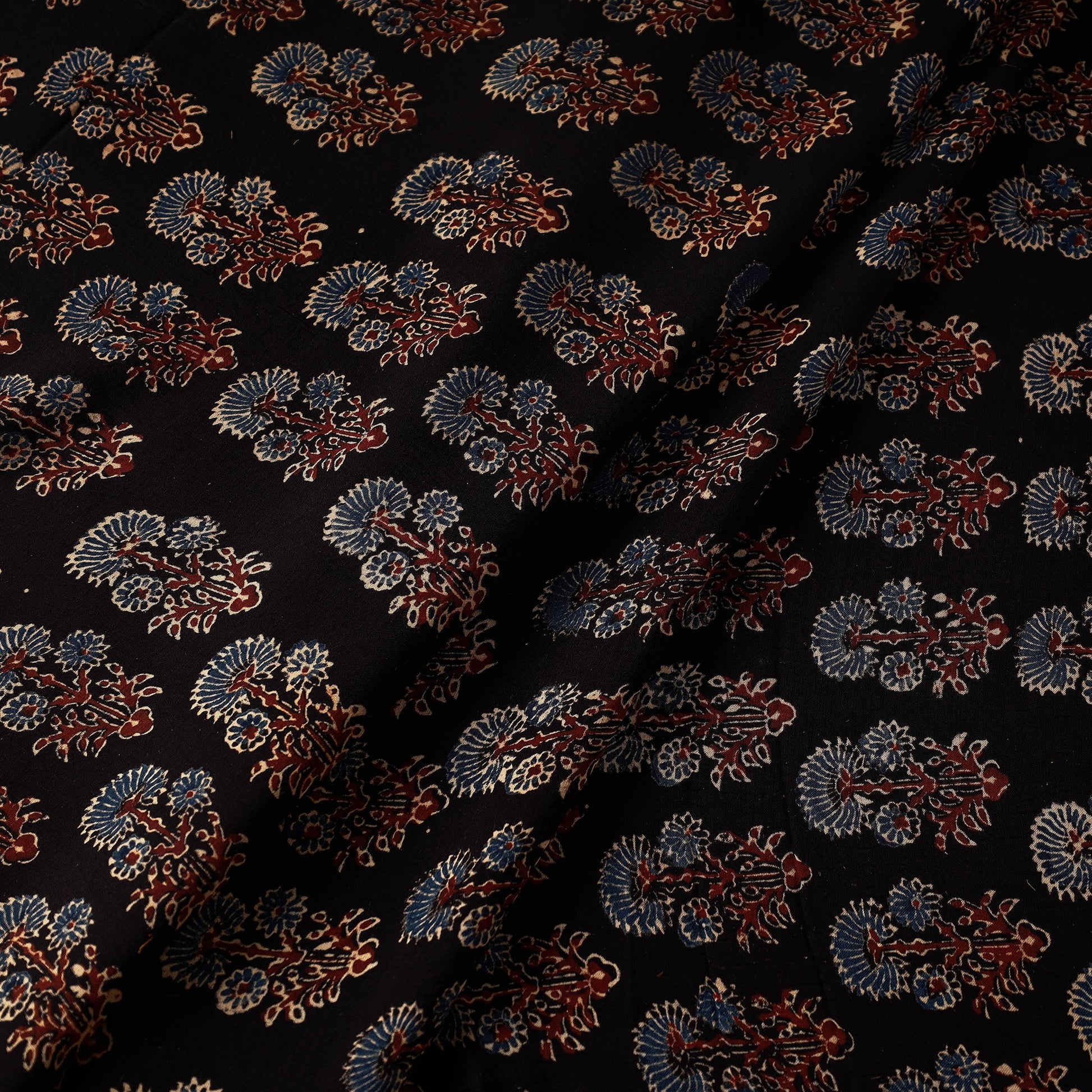 Black Butta Ajrakh Hand Block Printed Modal Silk Fabric