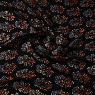 Black Butta Ajrakh Hand Block Printed Modal Silk Fabric