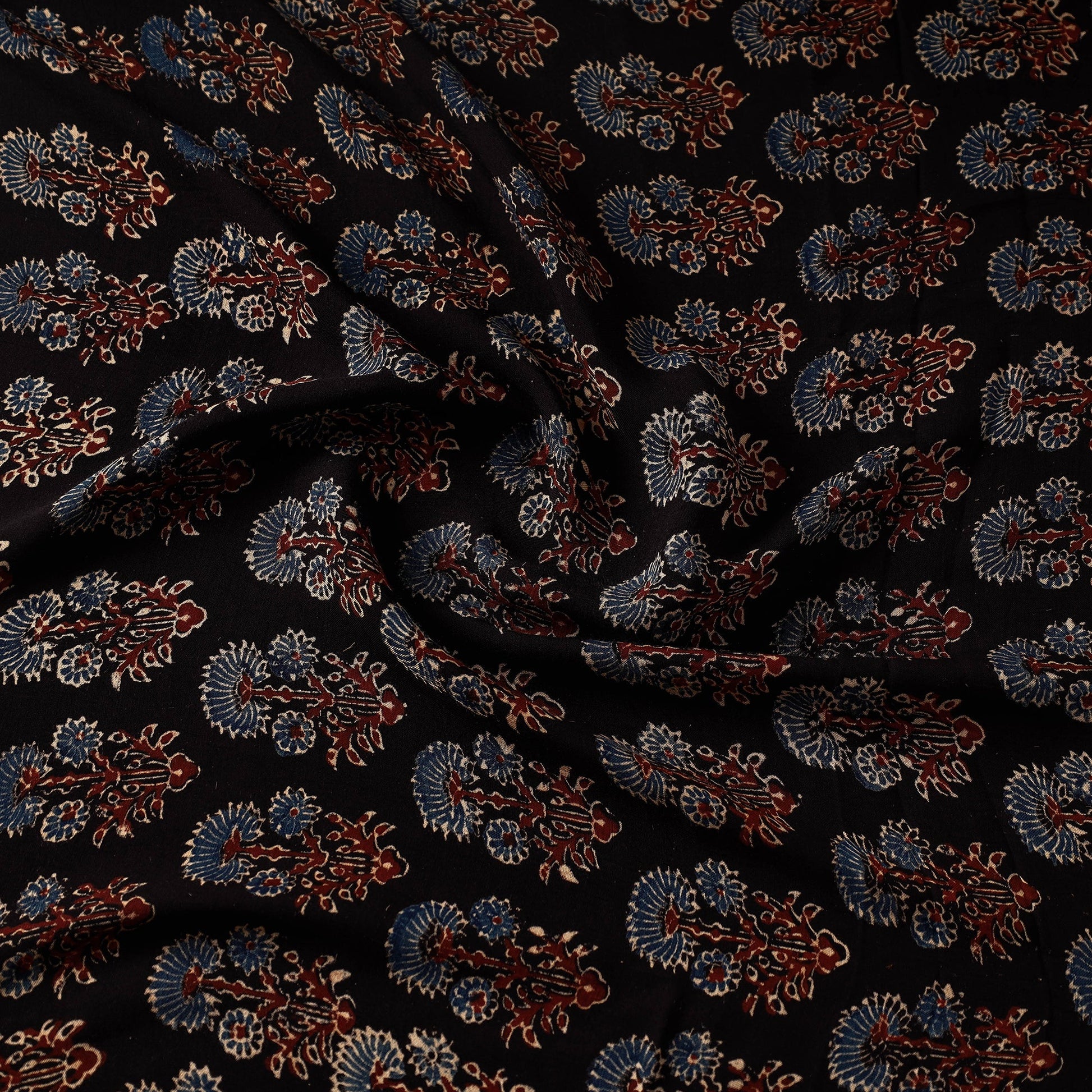 Black Butta Ajrakh Hand Block Printed Modal Silk Fabric