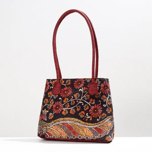 Black - Handpainted Kalamkari Natural Dyed Cotton Shoulder Bag