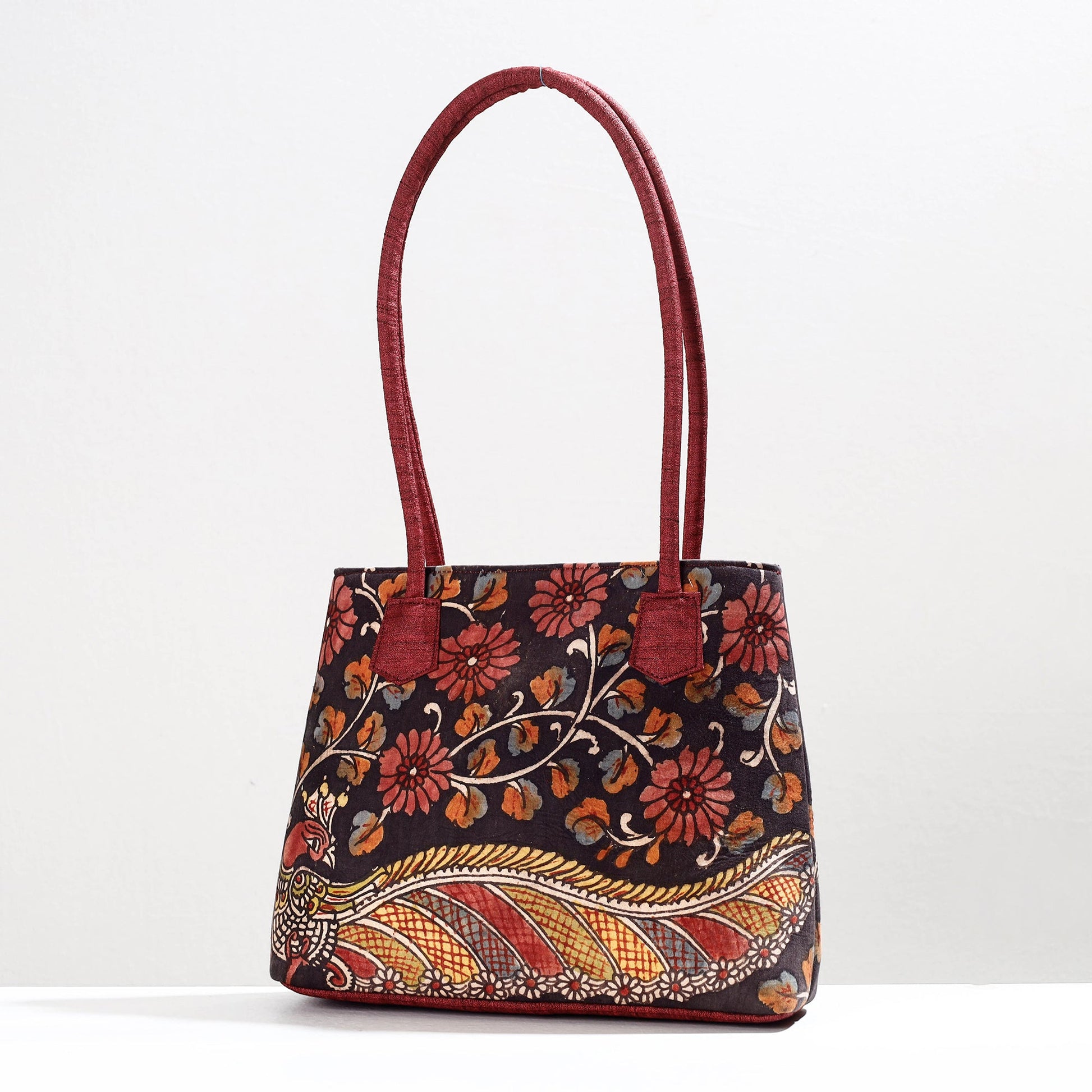 Black - Handpainted Kalamkari Natural Dyed Cotton Shoulder Bag