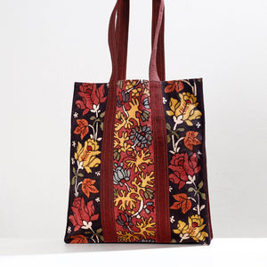 Black - Handpainted Kalamkari Natural Dyed Cotton Shoulder Bag