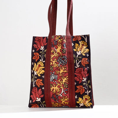 Black - Handpainted Kalamkari Natural Dyed Cotton Shoulder Bag