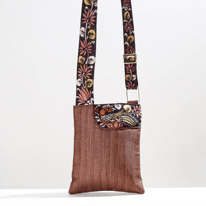 Brown - Handpainted Kalamkari Natural Dyed Ghicha Silk Sling Bag