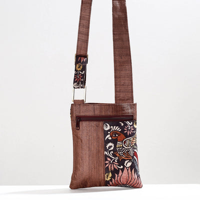 Brown - Handpainted Kalamkari Natural Dyed Ghicha Silk Sling Bag