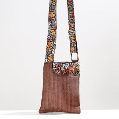 Brown - Handpainted Kalamkari Natural Dyed Ghicha Silk Sling Bag