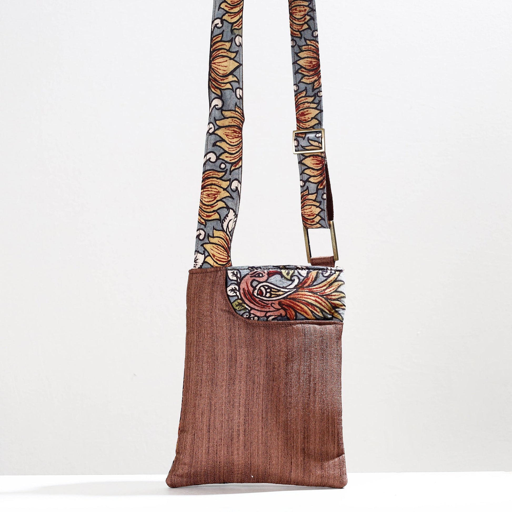 Brown - Handpainted Kalamkari Natural Dyed Ghicha Silk Sling Bag