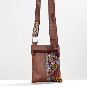 Brown - Handpainted Kalamkari Natural Dyed Ghicha Silk Sling Bag