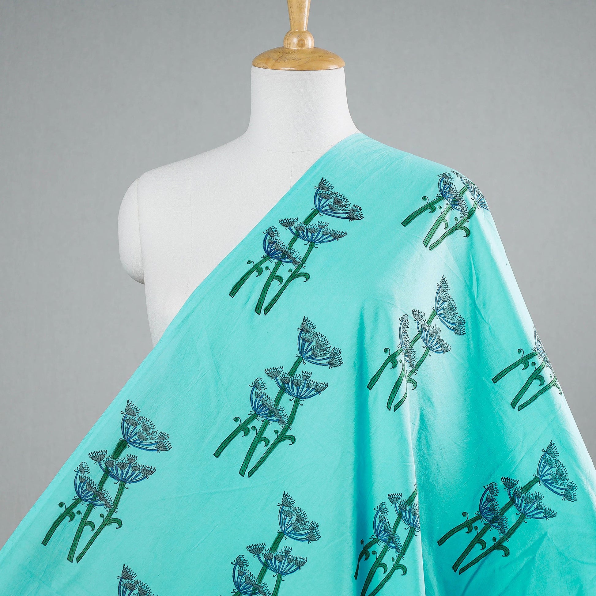 Blue - Block Print Cotton Sanganeri Fabric 02