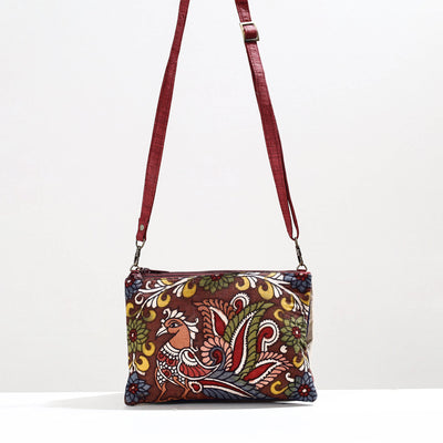 Brown - Handpainted Kalamkari Natural Dyed Ghicha Silk Sling Bag