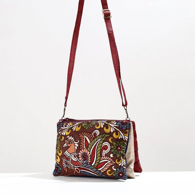 Brown - Handpainted Kalamkari Natural Dyed Ghicha Silk Sling Bag