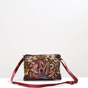 Brown - Handpainted Kalamkari Natural Dyed Ghicha Silk Sling Bag