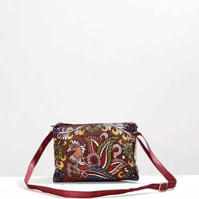 Brown - Handpainted Kalamkari Natural Dyed Ghicha Silk Sling Bag
