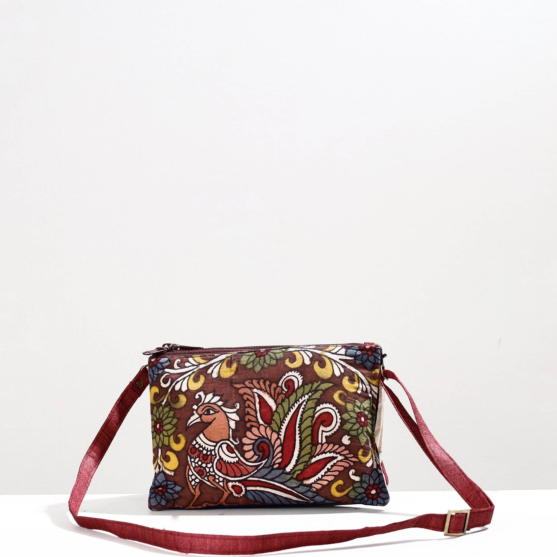 Brown - Handpainted Kalamkari Natural Dyed Ghicha Silk Sling Bag