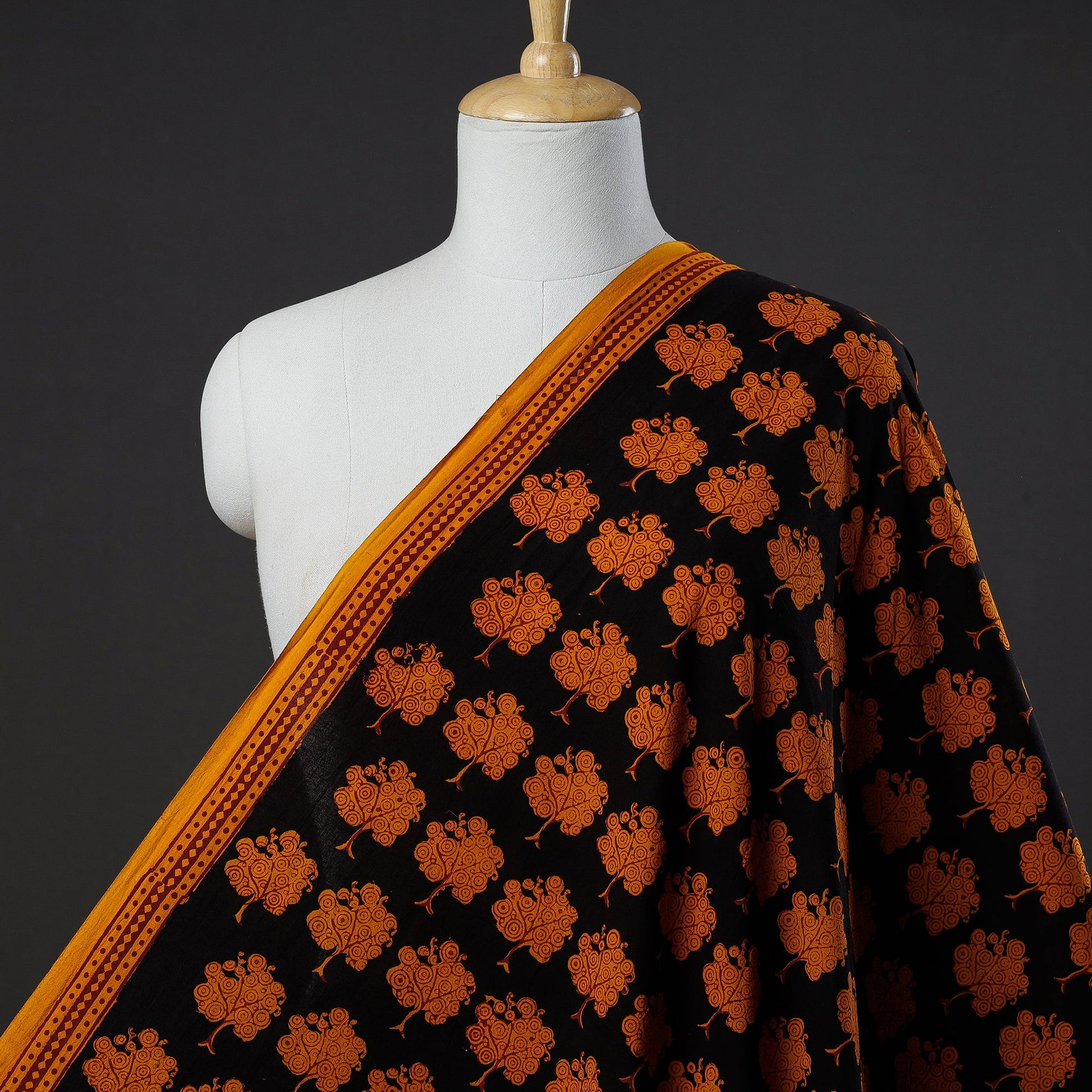 Black - Bagh Block Printing Natural Dyed Cotton Fabric