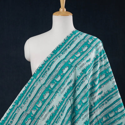Blue - Hand Block Printed Cotton Akola Fabric