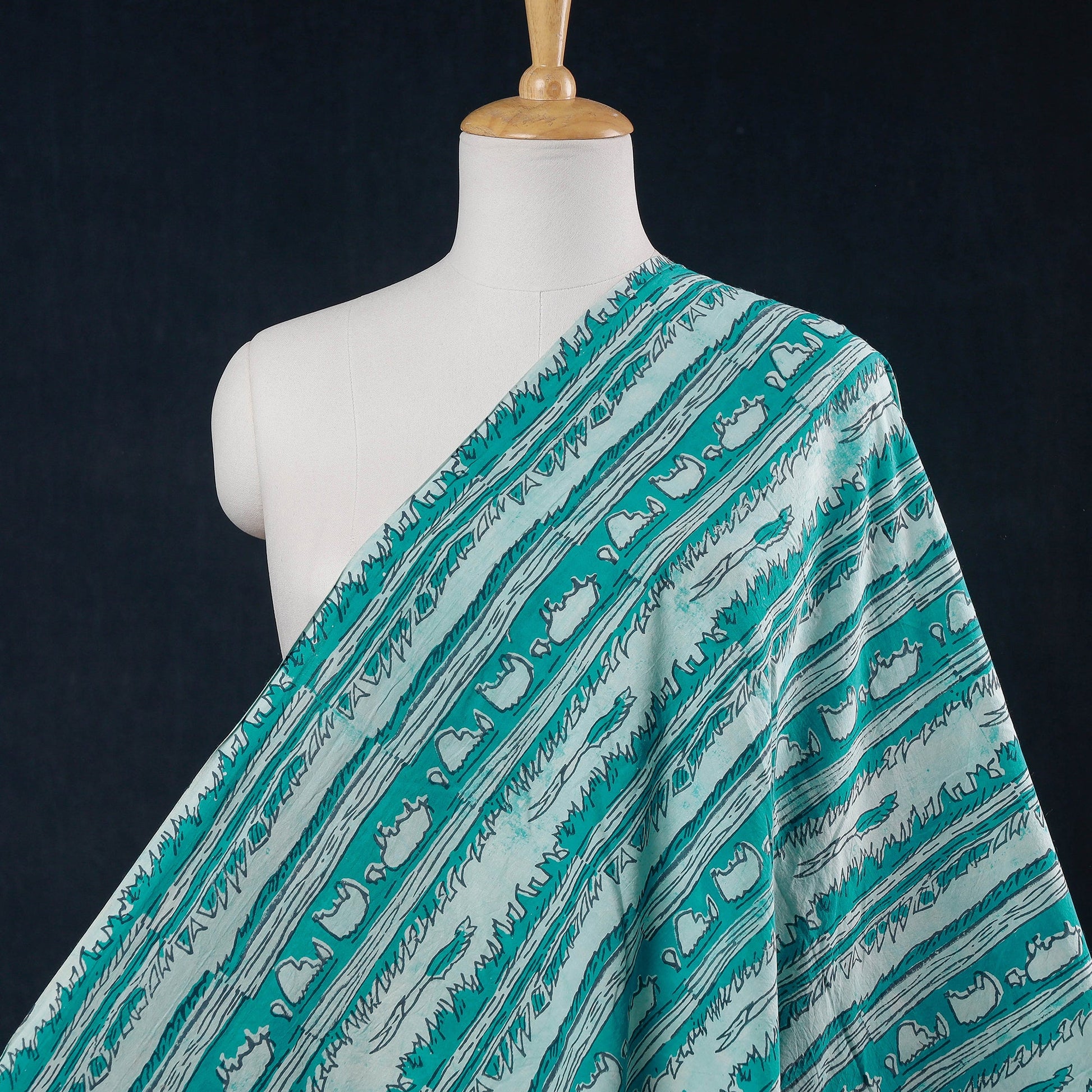 Blue - Hand Block Printed Cotton Akola Fabric