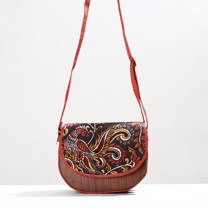 Brown - Handpainted Kalamkari Natural Dyed Ghicha Silk Sling Bag