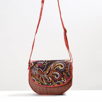Brown - Handpainted Kalamkari Natural Dyed Ghicha Silk Sling Bag