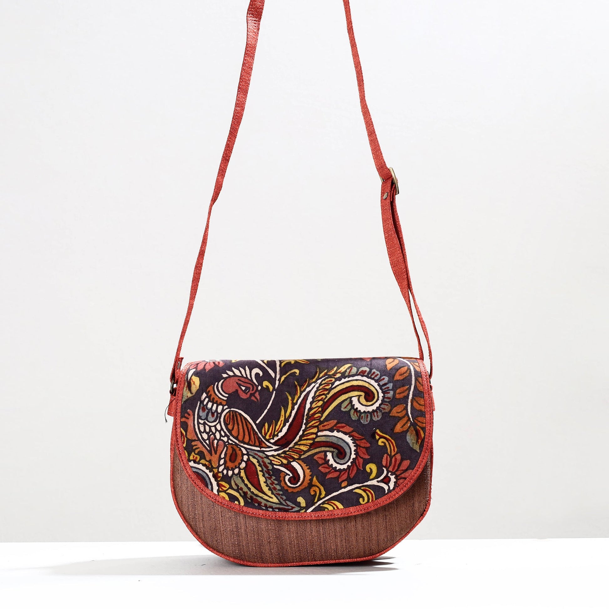 Brown - Handpainted Kalamkari Natural Dyed Ghicha Silk Sling Bag
