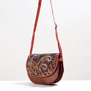 Brown - Handpainted Kalamkari Natural Dyed Ghicha Silk Sling Bag