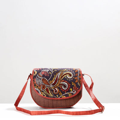 Brown - Handpainted Kalamkari Natural Dyed Ghicha Silk Sling Bag