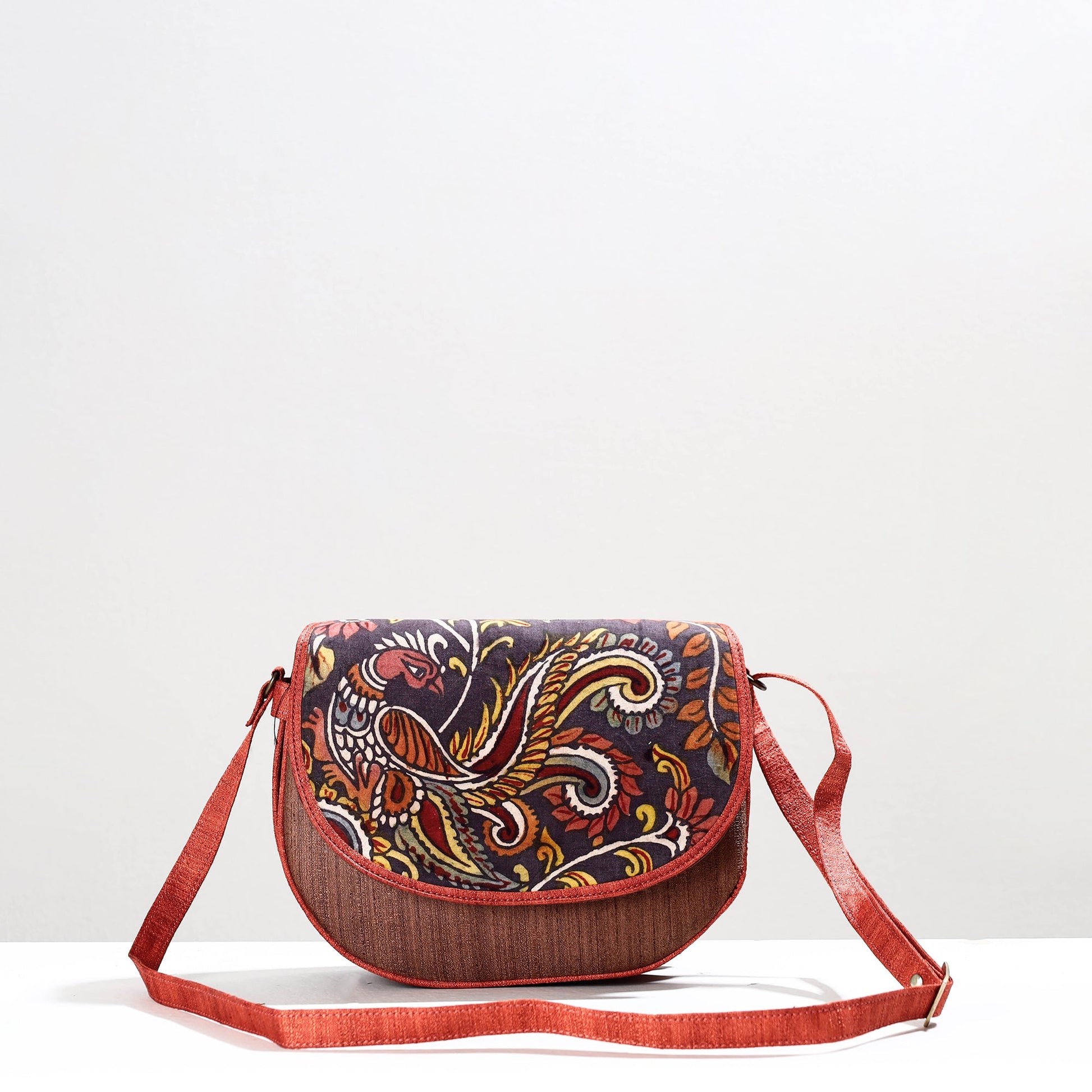 Brown - Handpainted Kalamkari Natural Dyed Ghicha Silk Sling Bag