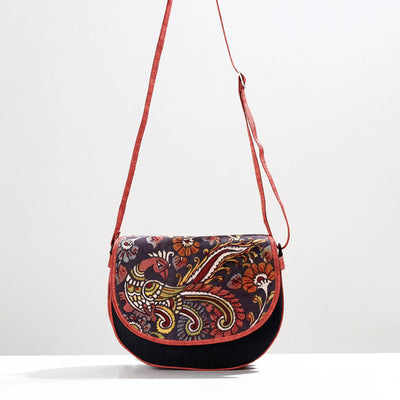 Black - Handpainted Kalamkari Natural Dyed Ghicha Silk Sling Bag