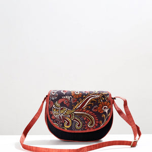 Black - Handpainted Kalamkari Natural Dyed Ghicha Silk Sling Bag
