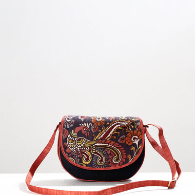 Black - Handpainted Kalamkari Natural Dyed Ghicha Silk Sling Bag