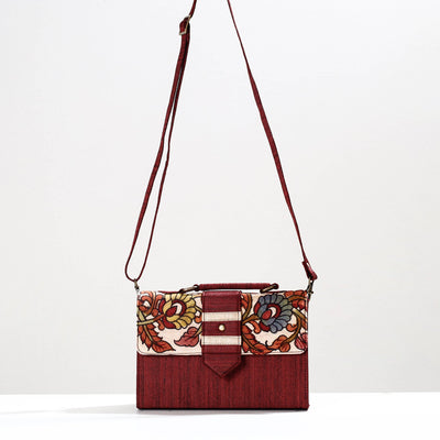 Brown - Handpainted Kalamkari Natural Dyed Ghicha Silk Sling Bag
