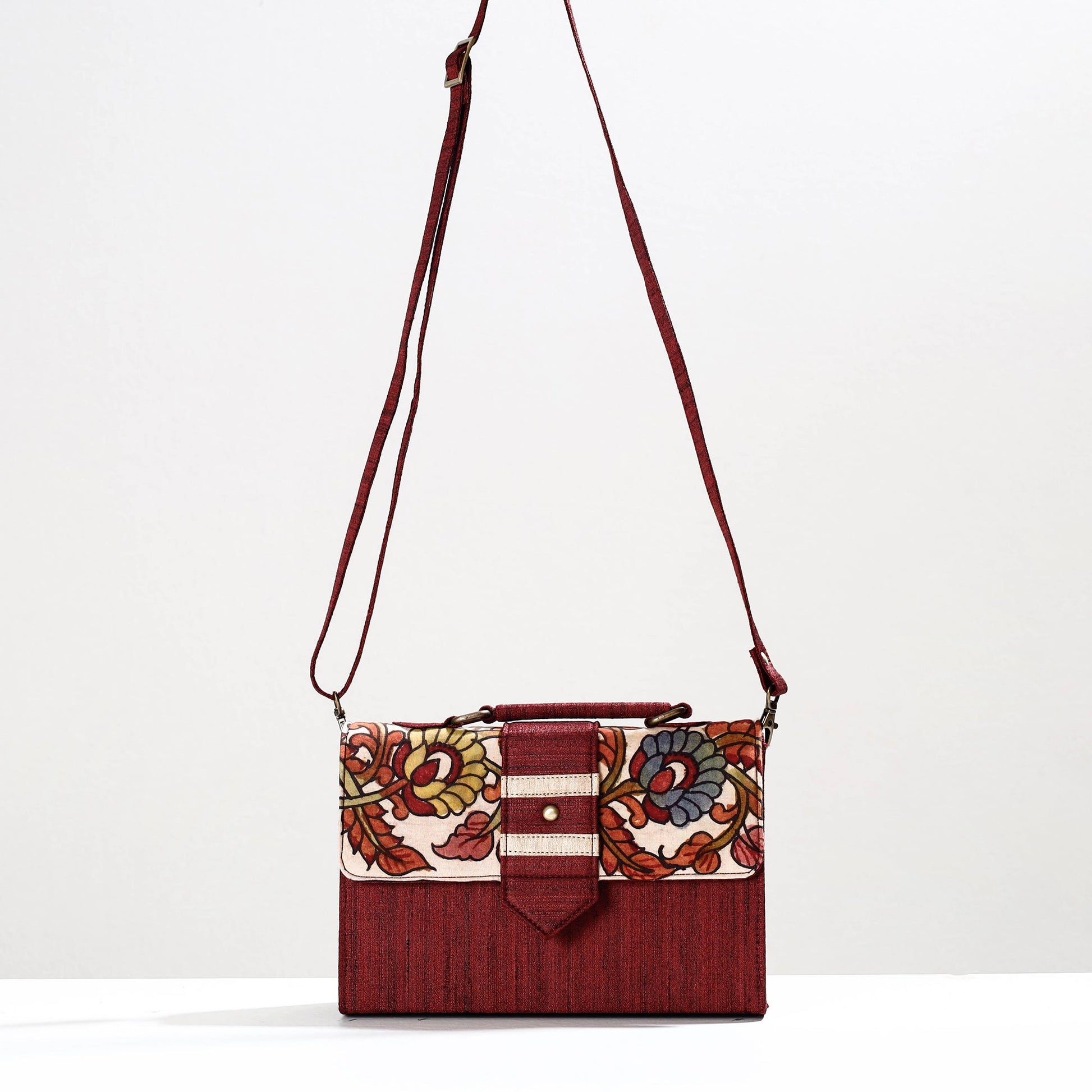 Brown - Handpainted Kalamkari Natural Dyed Ghicha Silk Sling Bag