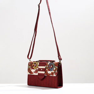 Brown - Handpainted Kalamkari Natural Dyed Ghicha Silk Sling Bag