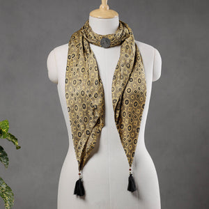 Brown - Modal Silk Ajrakh Block Printing Pendant Necklace Scarf
