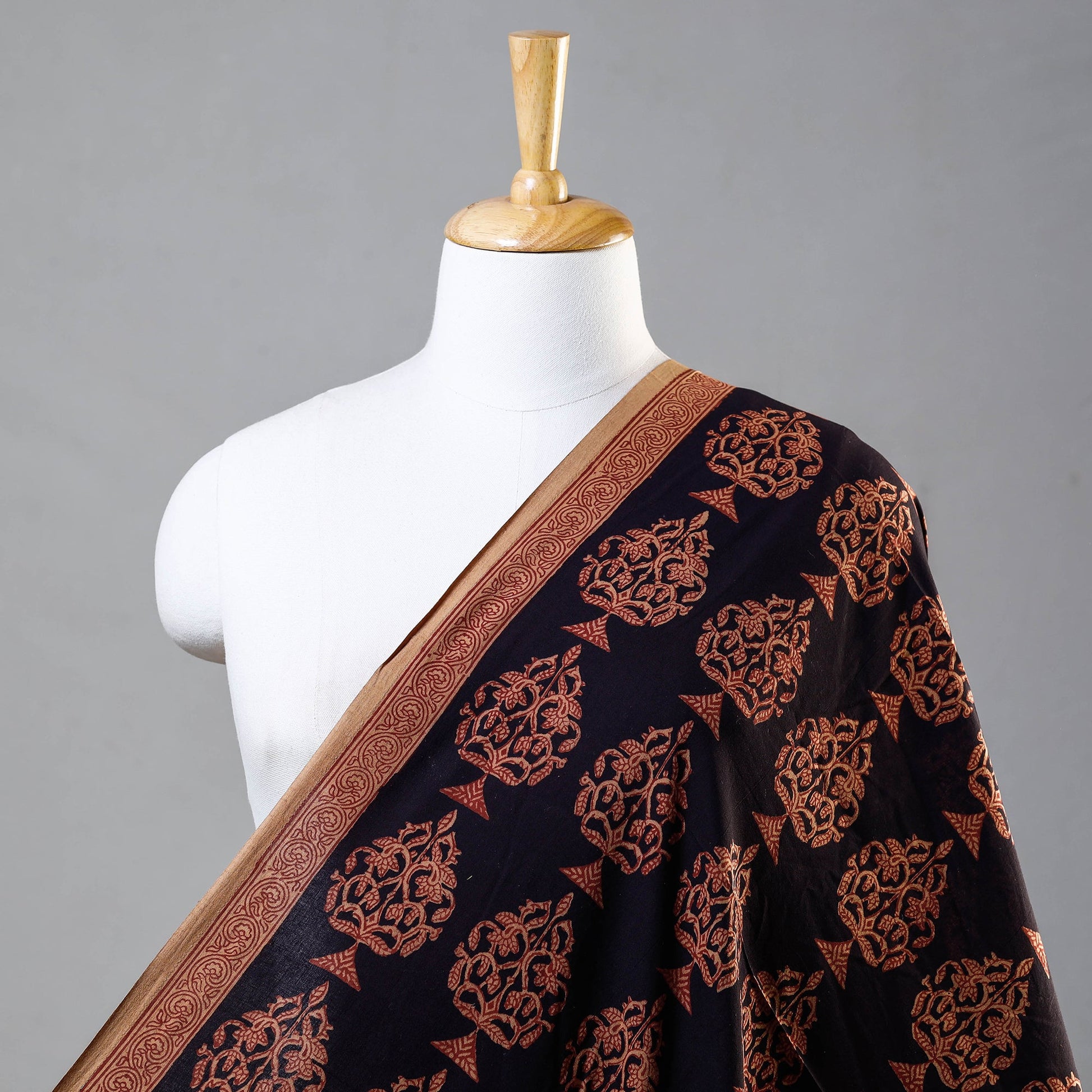 Black - Natural Dyed Cotton Bagh Print Fabric