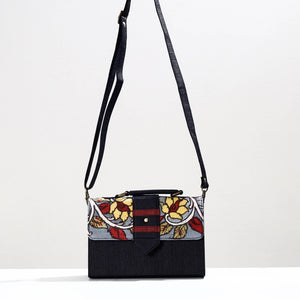 Black - Handpainted Kalamkari Natural Dyed Ghicha Silk Sling Bag