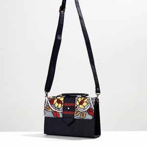 Black - Handpainted Kalamkari Natural Dyed Ghicha Silk Sling Bag