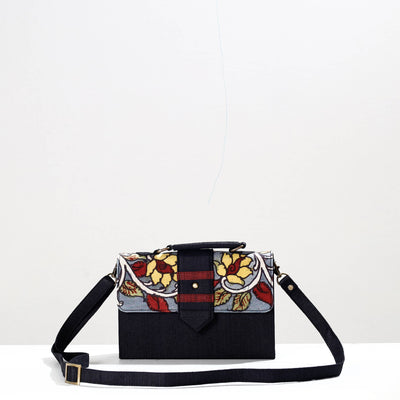 Black - Handpainted Kalamkari Natural Dyed Ghicha Silk Sling Bag