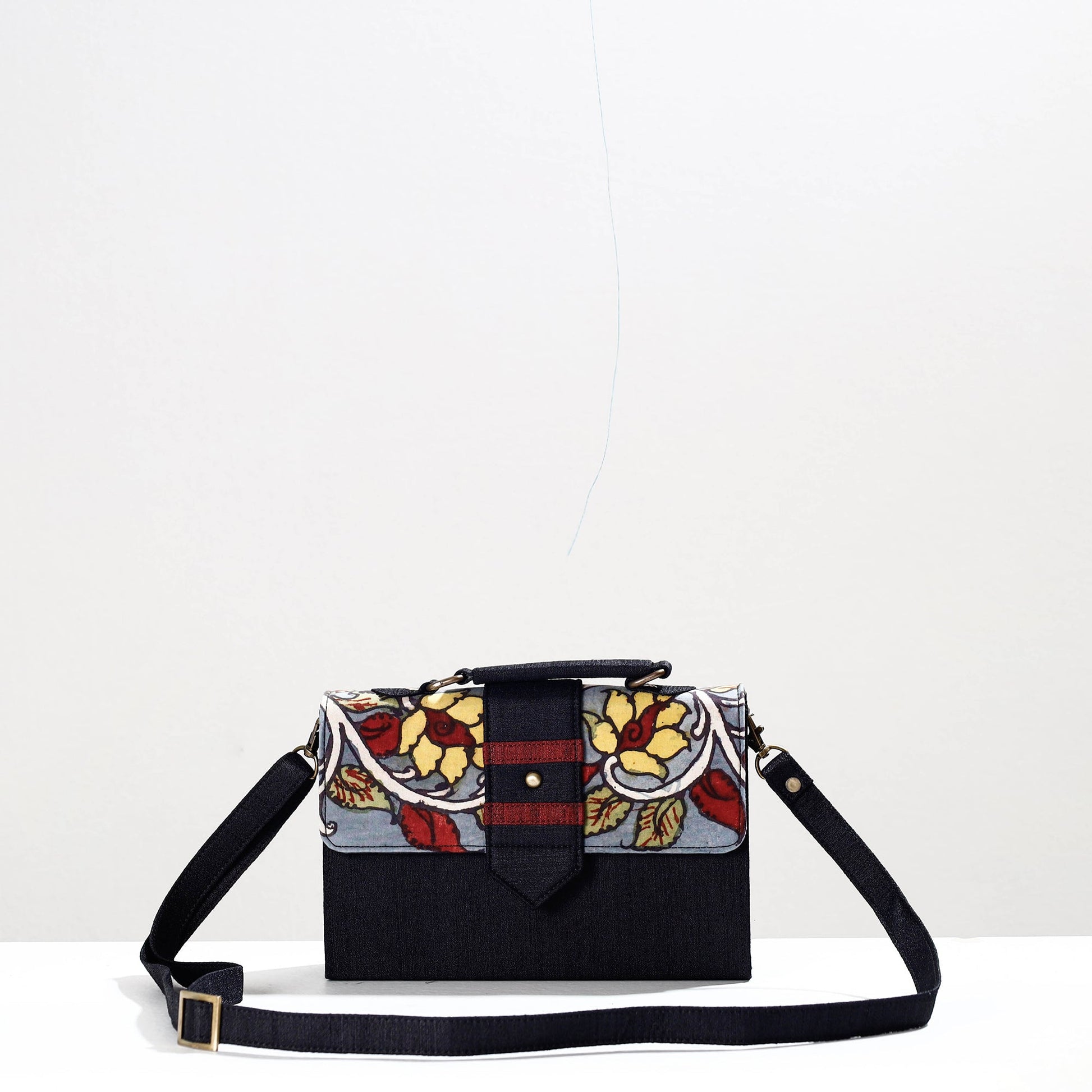 Black - Handpainted Kalamkari Natural Dyed Ghicha Silk Sling Bag