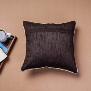Brown - Original Chain Stitch Crewel Thread Hand Embroidery Velvet Cushion Cover (16 x 16 in)