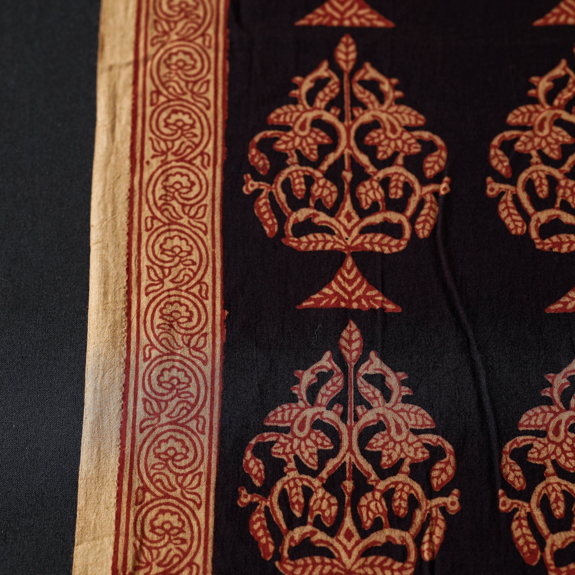 Black - Natural Dyed Cotton Bagh Print Fabric