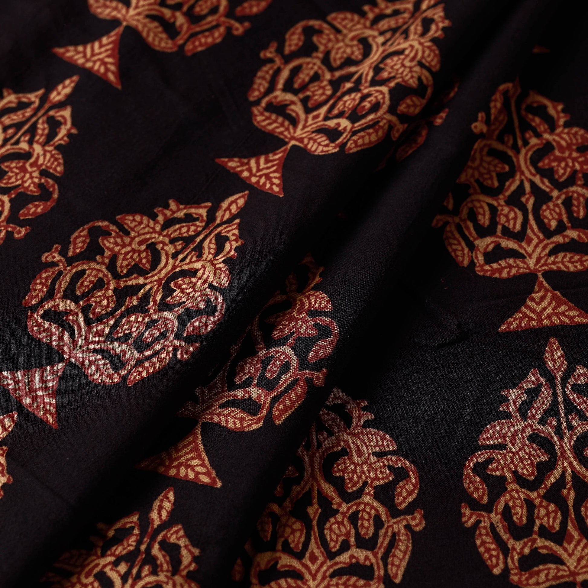 Black - Natural Dyed Cotton Bagh Print Fabric