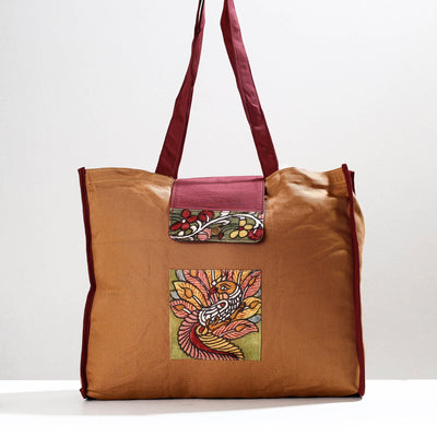 Brown - Handpainted Kalamkari Natural Dyed Cotton Shoulder Bag
