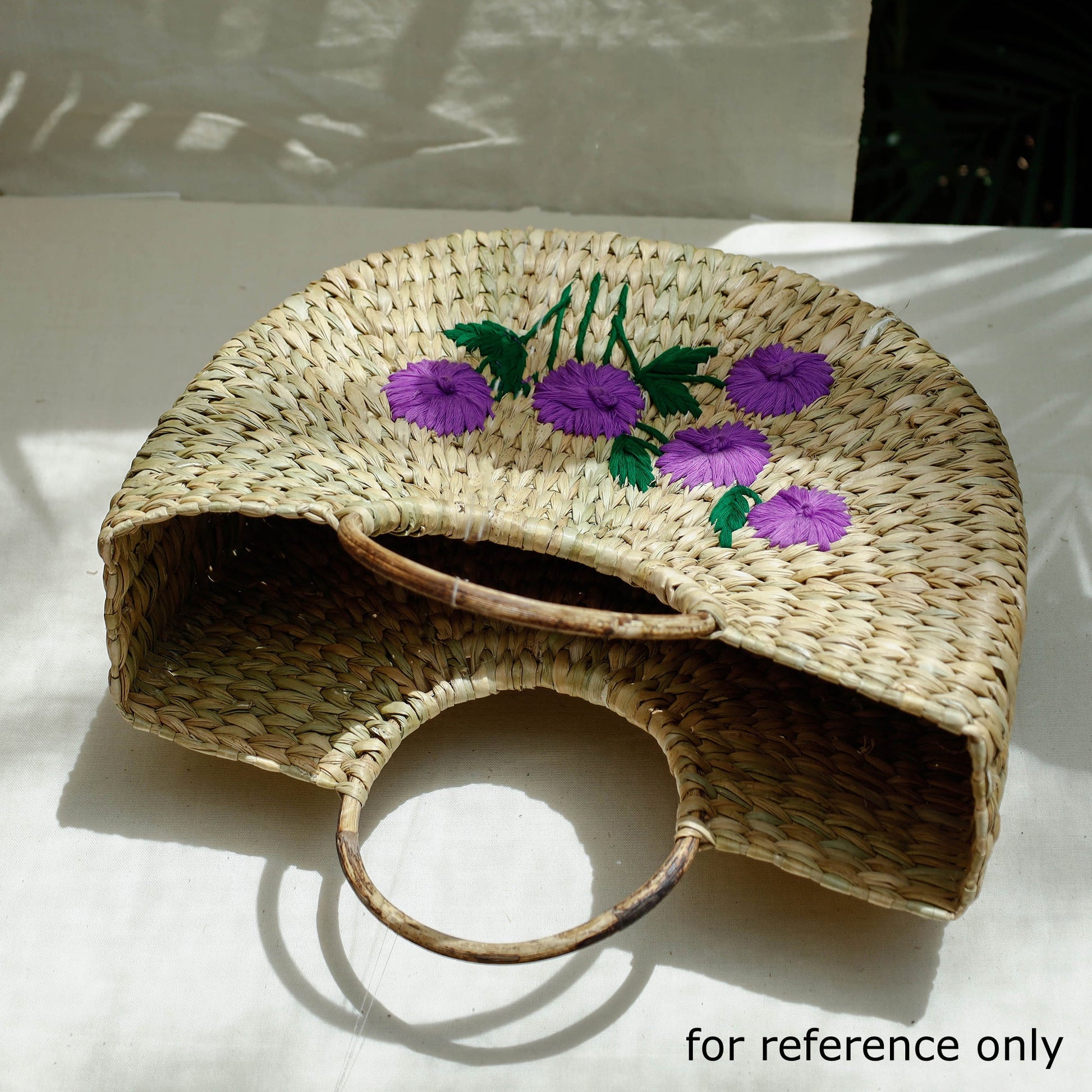 Beige - Handcrafted Natural Water Reed Embroidered Hand Bag