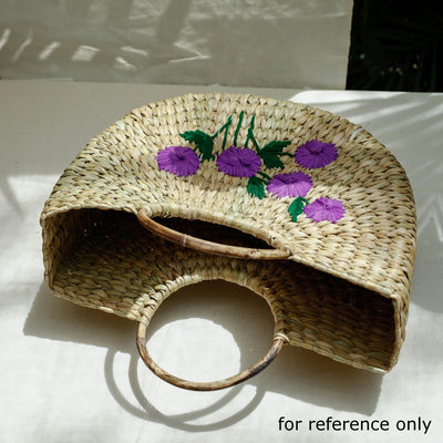 Beige - Handcrafted Natural Water Reed Embroidered Hand Bag